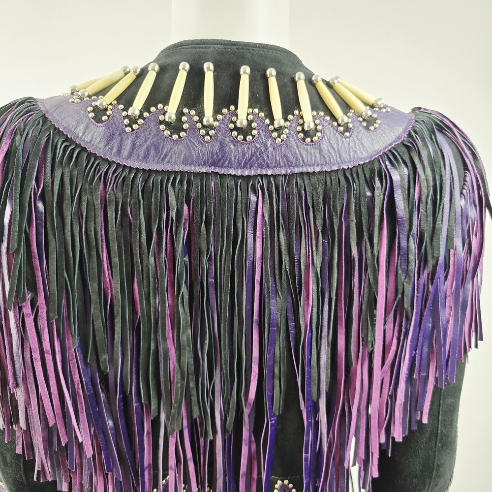 Leather Gallery Western Fringe Suede Jacket Cowgirl Southwest Beaded Size M Snap - Picture 11 of 15